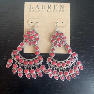 Lauren Ralph Lauren Semi Precious Chandelier Earrings Red Turquoise NWT
